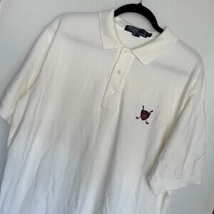 Polo Ralph Lauren Vintage 90s Golf Shirt XL White Embroidered Sheild Cross Clubs